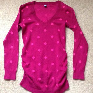 Old Navy Women's Maternity Sweater Size M Raspberry Polka Dot Gathered Sides